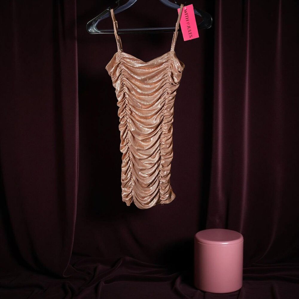 With Jules Girls Size Large Ruched one piece Rose Gold Sleeveless Dress